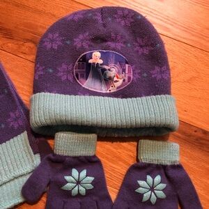 Disney Elsa Frozen Kids Hat,scarf and Gloves Set - Purple and Blue